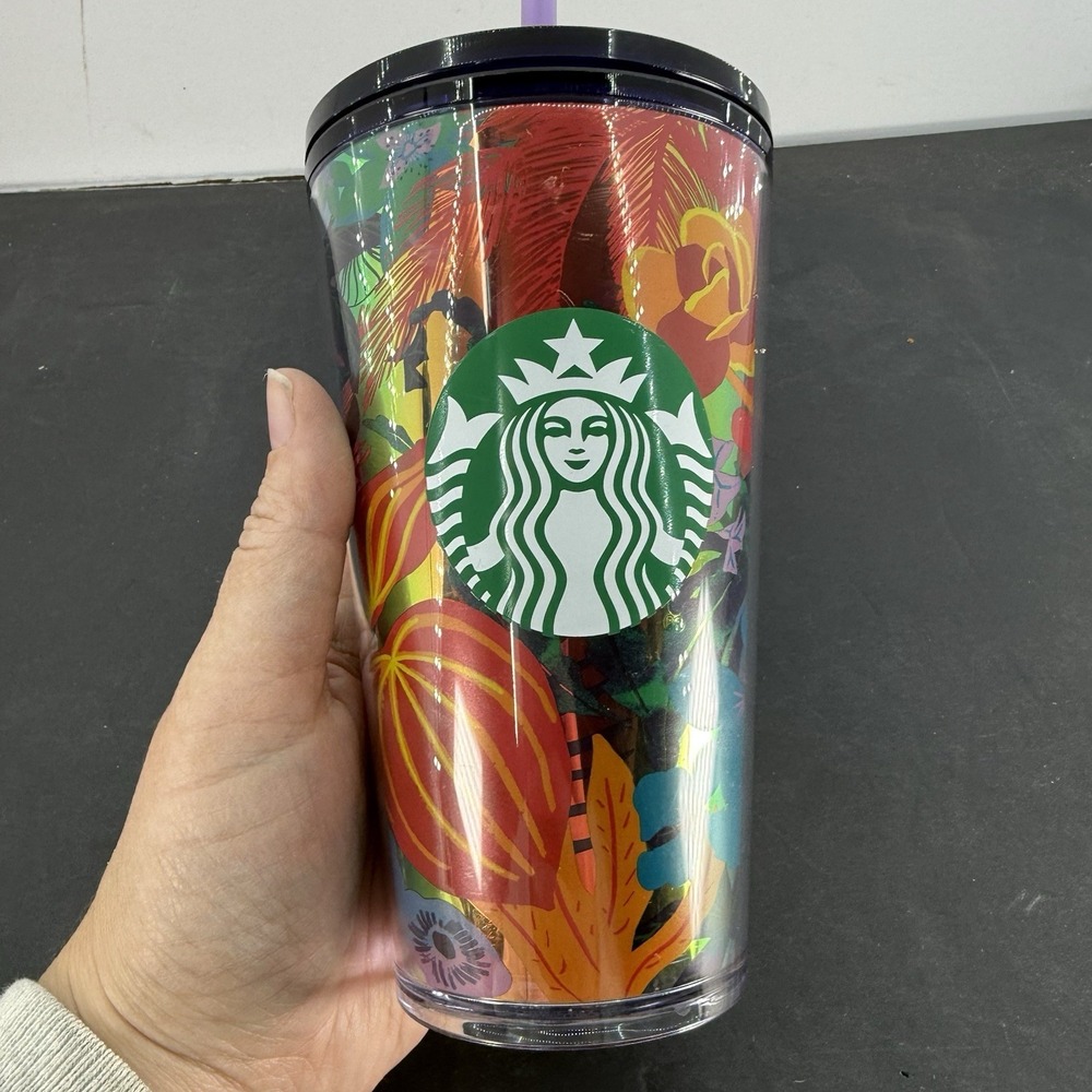 Starbucks 2022 Forest Dream Orange Aqua Terra Floral 16 oz Tumbler Cold Cup - Picture 3 of 7